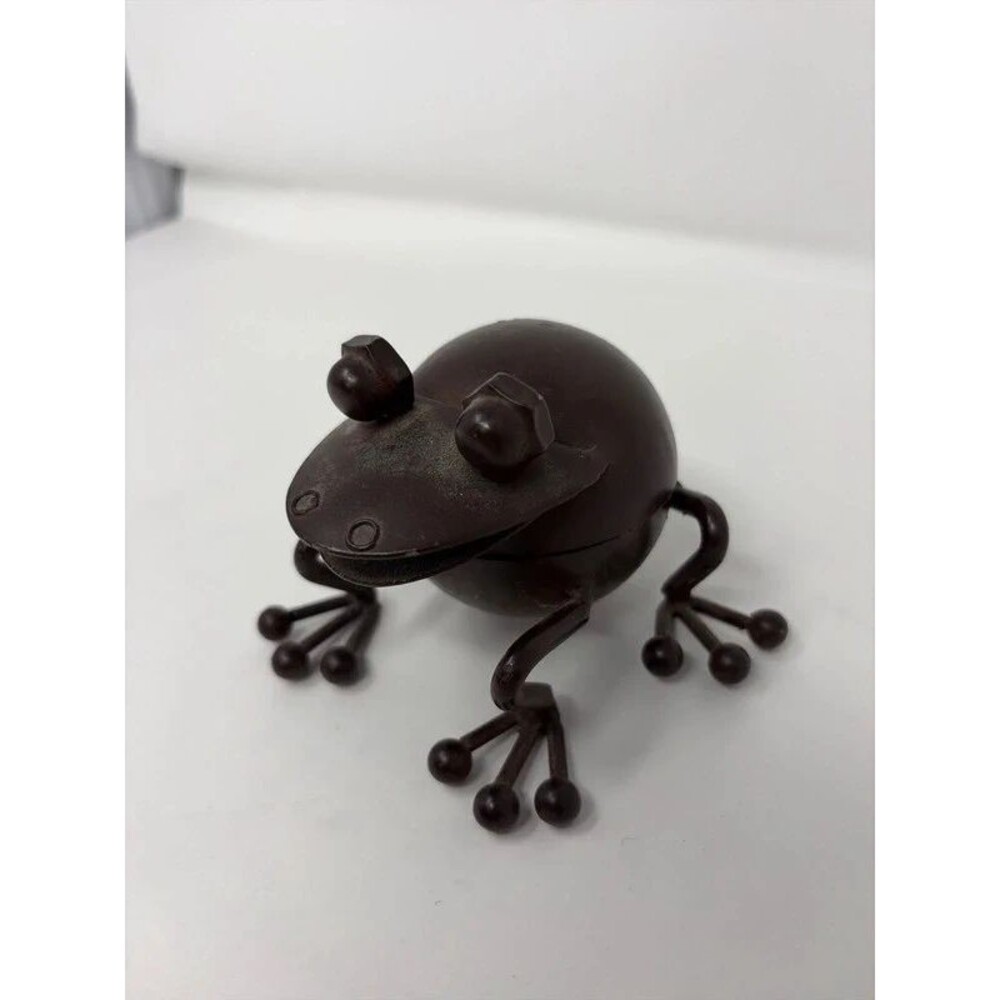 Vintage Heavy Cast Metal Frog Figurine Wide Mouth Folk Art Toad Statue Decor